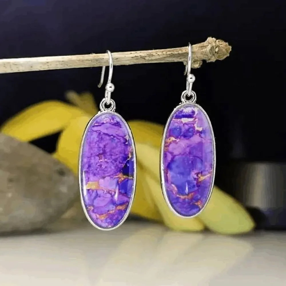 Purple Turquoise Silver Dangle Earrings
